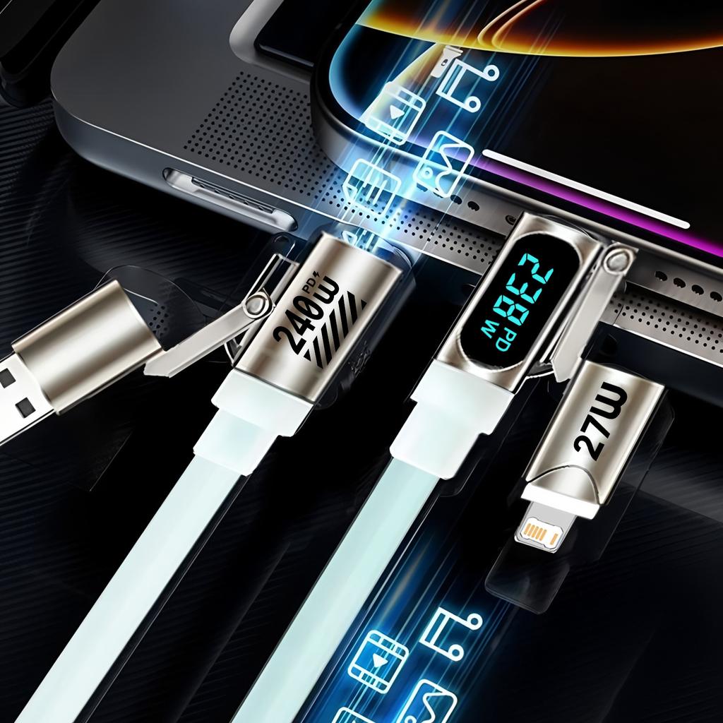 4 In 1 Digital Display Super Fast Charging Cable Intelligent Digital Display Short Wire for Iphone17 Samsung Android Devices