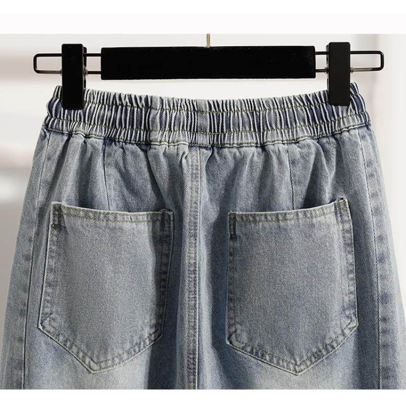 Dimanaf Plus Size 2025 Women Jeans Shorts Pants Summer Loose Basic High Waist Casual Pants Elastic Waist