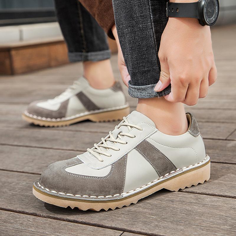 Fashion Genuine Leather Male Outdoor Flats Men's Casual Lace-Up Sneakers Breathable Men's School Shoes Lightweight Slip-On Skate Shoes