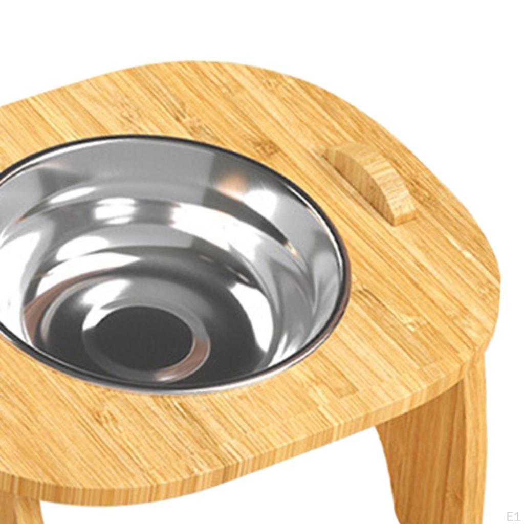 Elevated Bowls Raised Cat Feeder Durable with Bamboo Stand 15° Tilted Pet for