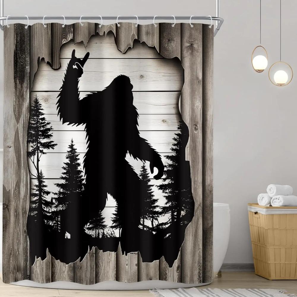 Funny Monkey Wooden Mountain Printed Shower Curtain Rainforest Wild Animal For Bathroom Decor