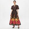 French Vintage Flower Maxi Dress Women Puff Sleeve V-Neck Elegant Floral Print High Waist Sashes A-Line Summer Beach Long Maxi Dresses