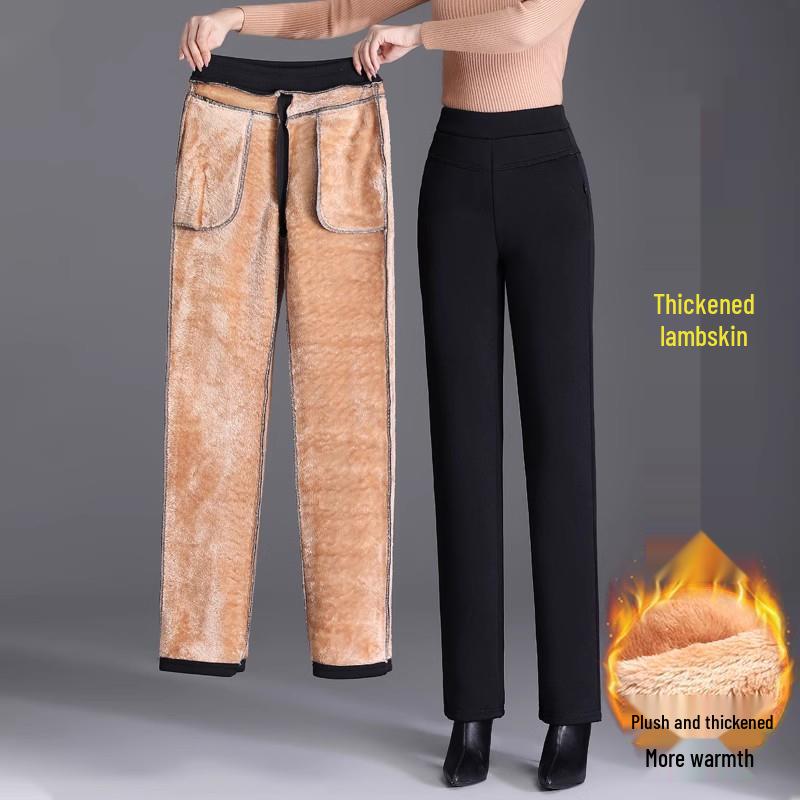Damen Übergröße Hohe Taille Lammwolle Fleecegefüttert Dicke Hosen für Winter