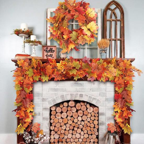 100/175CM Artificial Maple Leaf Garland UV Resistant Fall Halloween Thanksgiving Day Harvest Festival Autumn Mantle Porch Indoor Outdoor Decoration