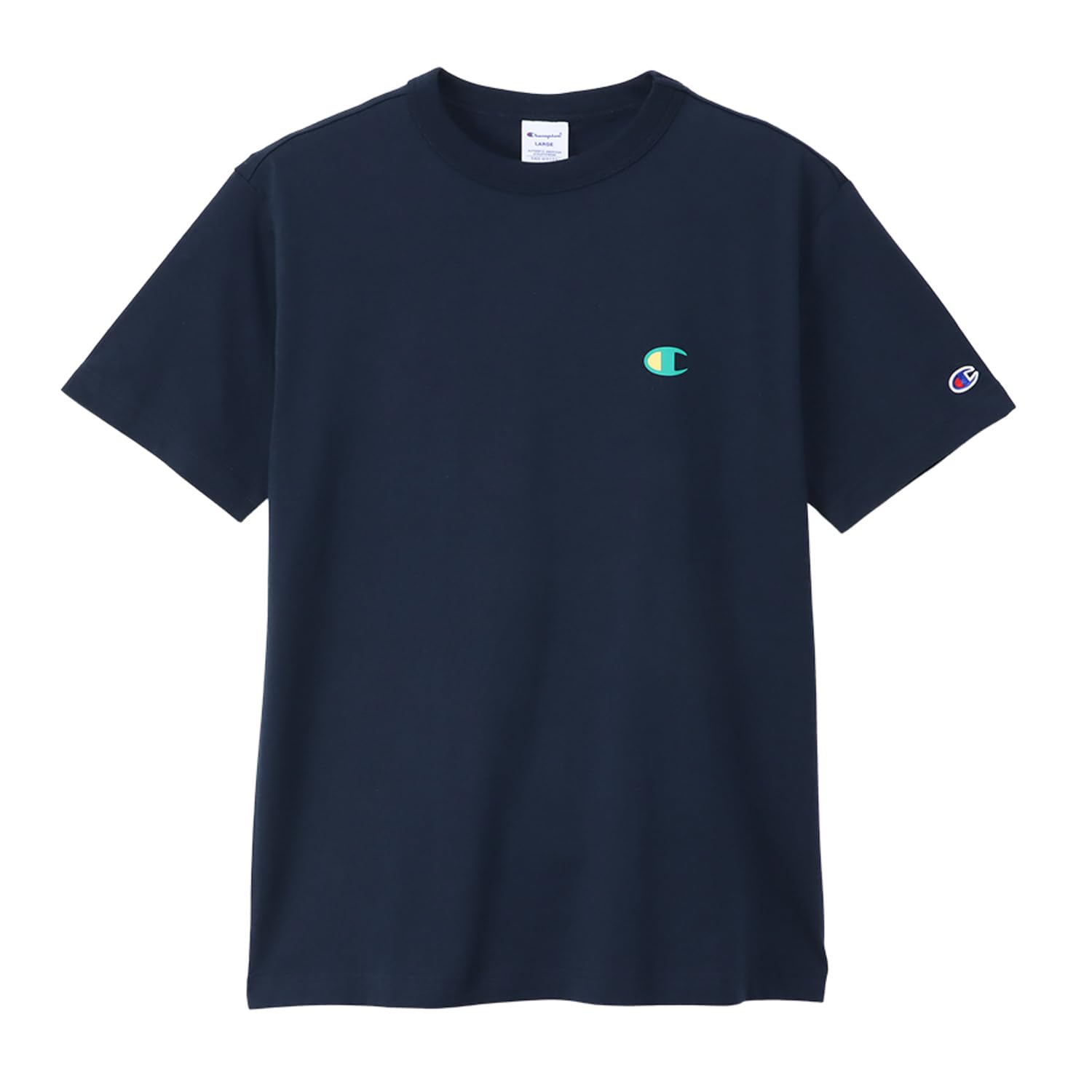 

Champion Navy Short Sleeve Crew Neck Men s T-Shirt, 100% Cotton, One-Point Logo, Basic, C3-Z348