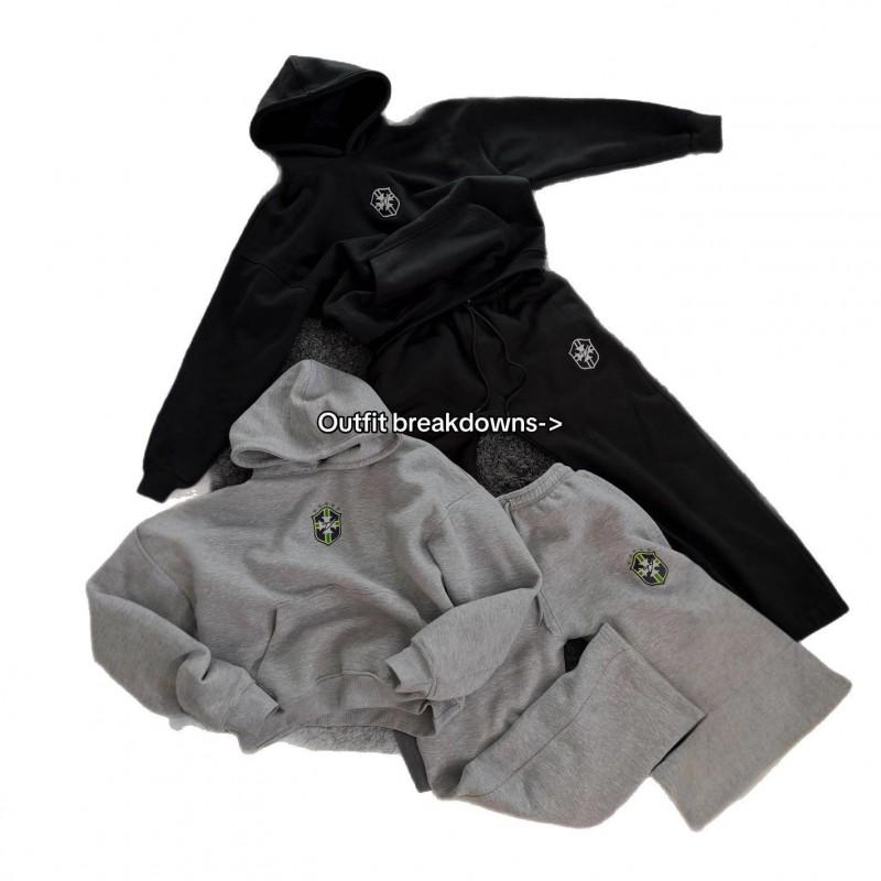 Mens Oversized Hooded Sweatshirt Set With Embroidery Graphic Print Loose Fit Long Sleeve Streetwear Daily Wear