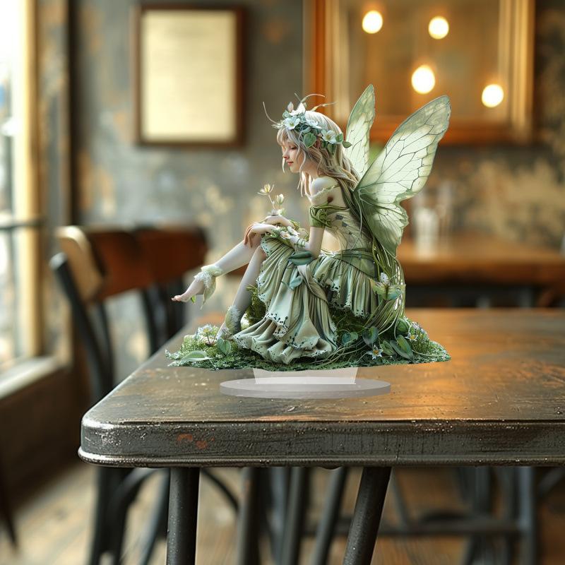Creative Green Angel - 2D Flat Acrylic Desktop Ornament, Wall Decor Art, Four Seasons Decoration, Novelty Home Decor, Perfect Durable for Bedroom