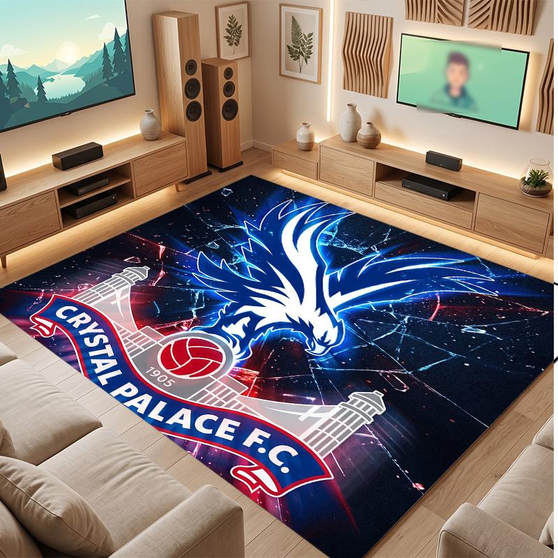Crystal Palace Football Print Crystal Velvet Rug, Comfortable Water Absorbent Non Slip Indoor Floor Carpet