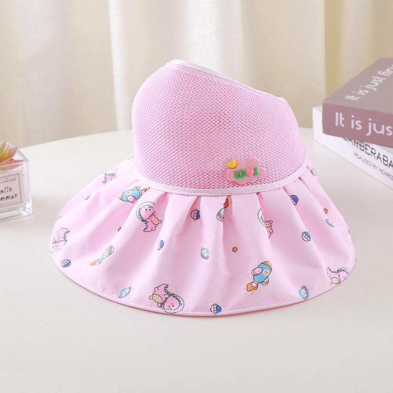 New children s sun hat summer sun protection empty top hat knitted splicing big edge hat cute dinosaur spaceship adjustable Adjustable розовый