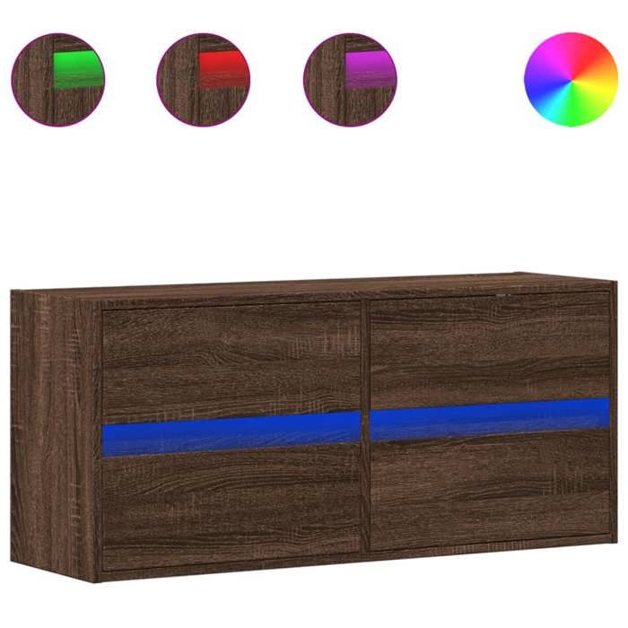 VidaXL Wall-Mounted TV Cabinet with LED Lights Brown Oak 100x31x35 Cm, Wall-Mounted TV Unit, Floating TV Unit, Support 852298
