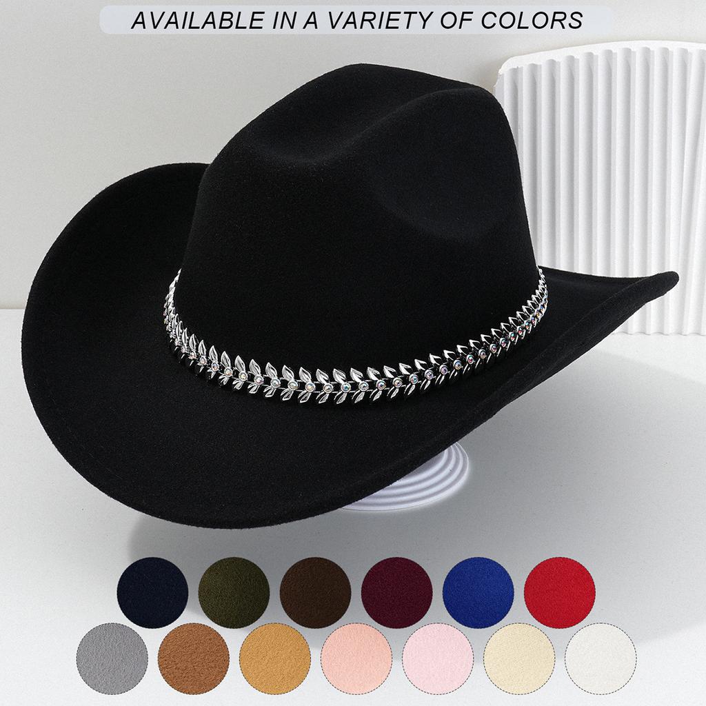 Men's and women's Panama hat, cowboy hat, jazz top hat, three-dimensional leaf rhinestone belt, accessory hat