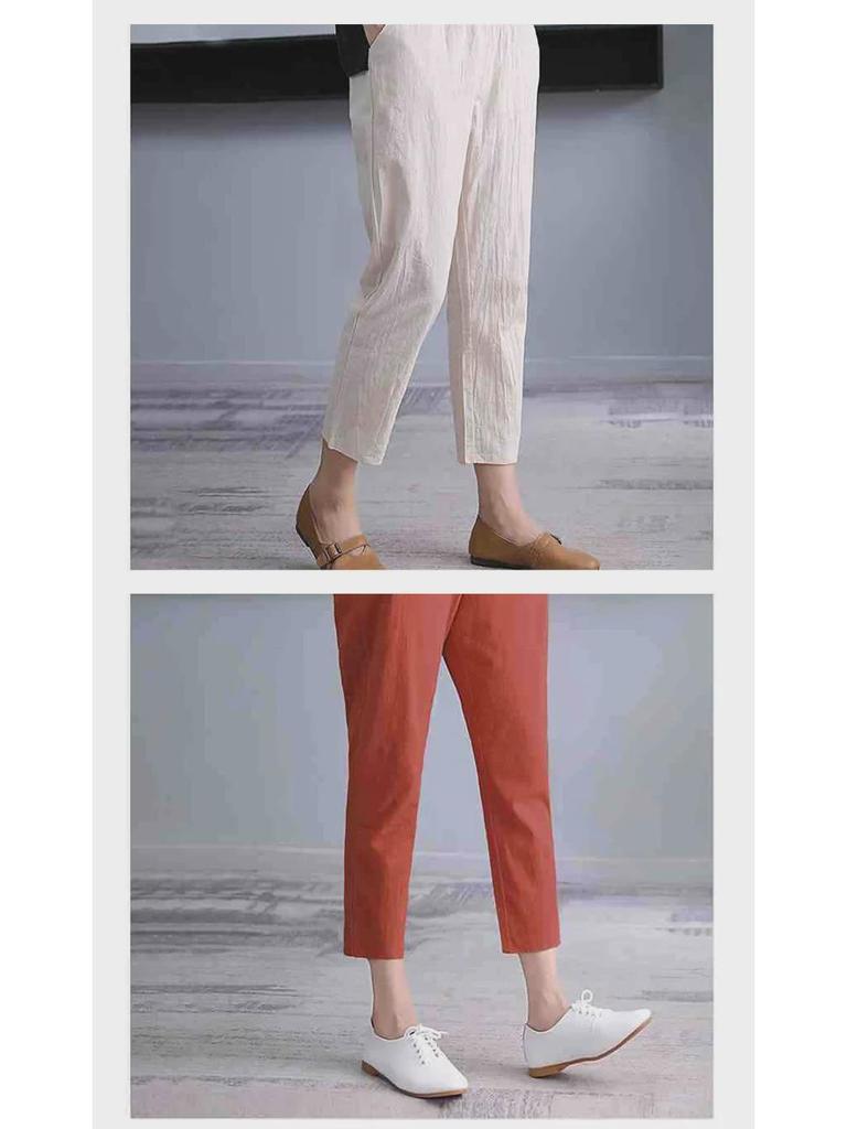 Damen Weitbein Leinen-Baumwolle Haremshose - Schlank, Lässig, Neunzehntel Länge