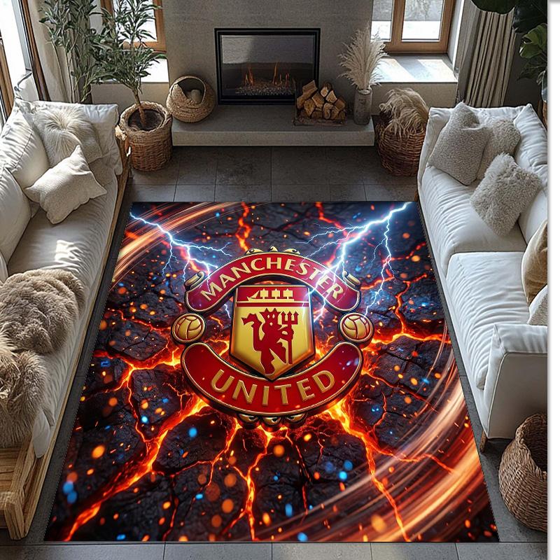 Tappeto in Flanella Stampato Manchester United Antiscivolo Morbido Poliestere Tappeto per Pavimento Tappetino Decorativo per Interni per Camera da Letto Soggiorno Divano