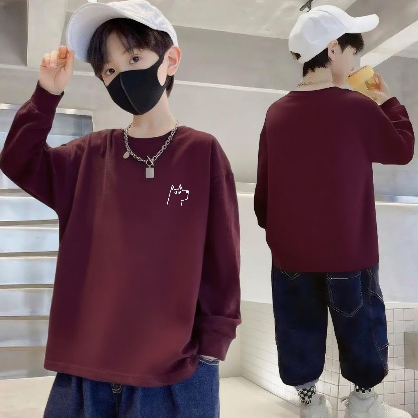 

100% Pure Cotton Boys Long Sleeve Autumn T-Shirt - Round Neck, Loose Fit for Children 110cm (30-40 kg)