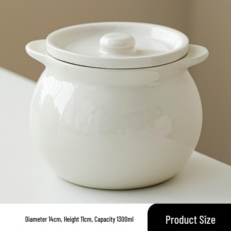Ceramic Double Boiler Stew and Egg Custard Pot with Lid