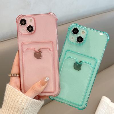 Třpytivé Průhledné Pouzdro na Telefon s Kapsou na Karty Pro iPhone 13 11 12 Pro Max Xs Max Xr X Xs 13pro Peněženka Měkký Silikon Nárazuvzdorný Zadní Kryt