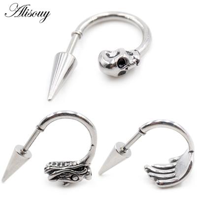 Alisouy 1PC Lebka z nehrdzavejúcej ocele Drak Ruka Hrot Nity Ženy Muži Náušnice Náušnice Chrupavka Tragus Helix Piercing Šperky