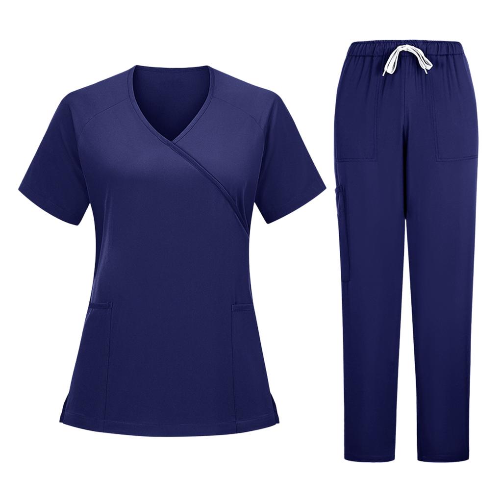 Damen V-Ausschnitt Kurzarm Zweiteiliges Uniform Set für die Arbeit