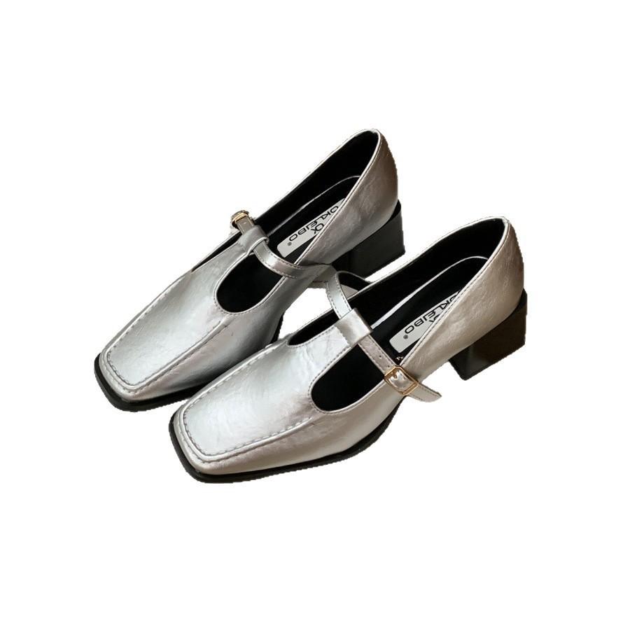 French Retro Square Head Thick Heel Single Shoes Female Spring and Autumn New Evening Wind Korean Version Fairy High Heels Mary Jane Small Lea