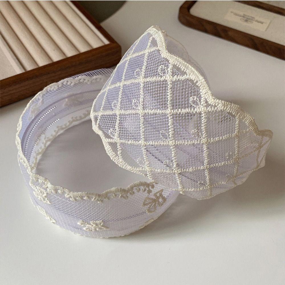 Wide Edges Bow Hair Band Korean Style Mesh Hair Hoop Cute Embroidery Lace Headband  Party