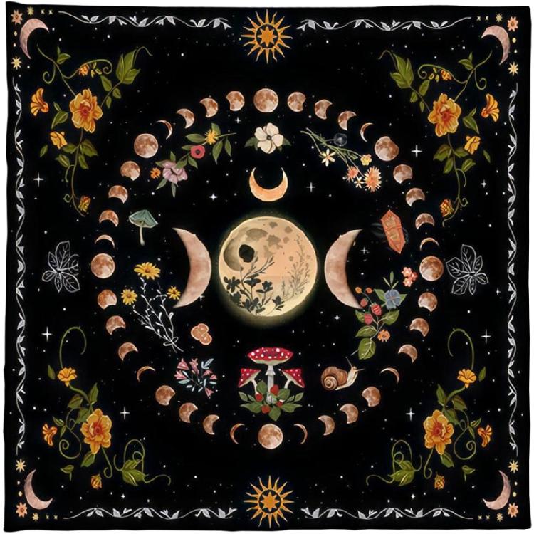 Divinations Tablecloth Moonphases Flower Pattern Tarot Tablecloth Altars Cloth