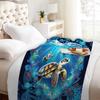 1pc Blue Blanket Sea Turtle 3D Printed Comfortable Flannel Blanket for Home Living Room Bedroom Decor Birthday Gift