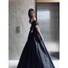 Female summer tall temperament slim long dress to ankle super long black one-word shoulder dress