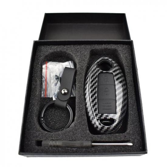 Remote Key Fob Shell Cover Case For Nissan Qashqai Pulsar Carbon Style Key Ring