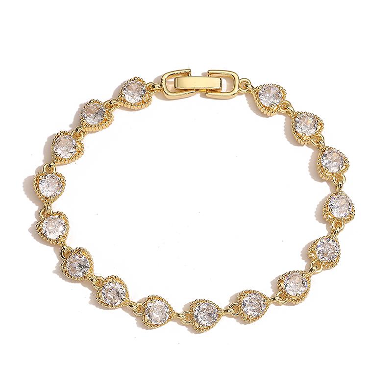 HECHENG,Colorful Zircon Splicing Design Heart shaped Sweet Shining Women's Zircon Safety Easy to Buckle Zircon Bracelet