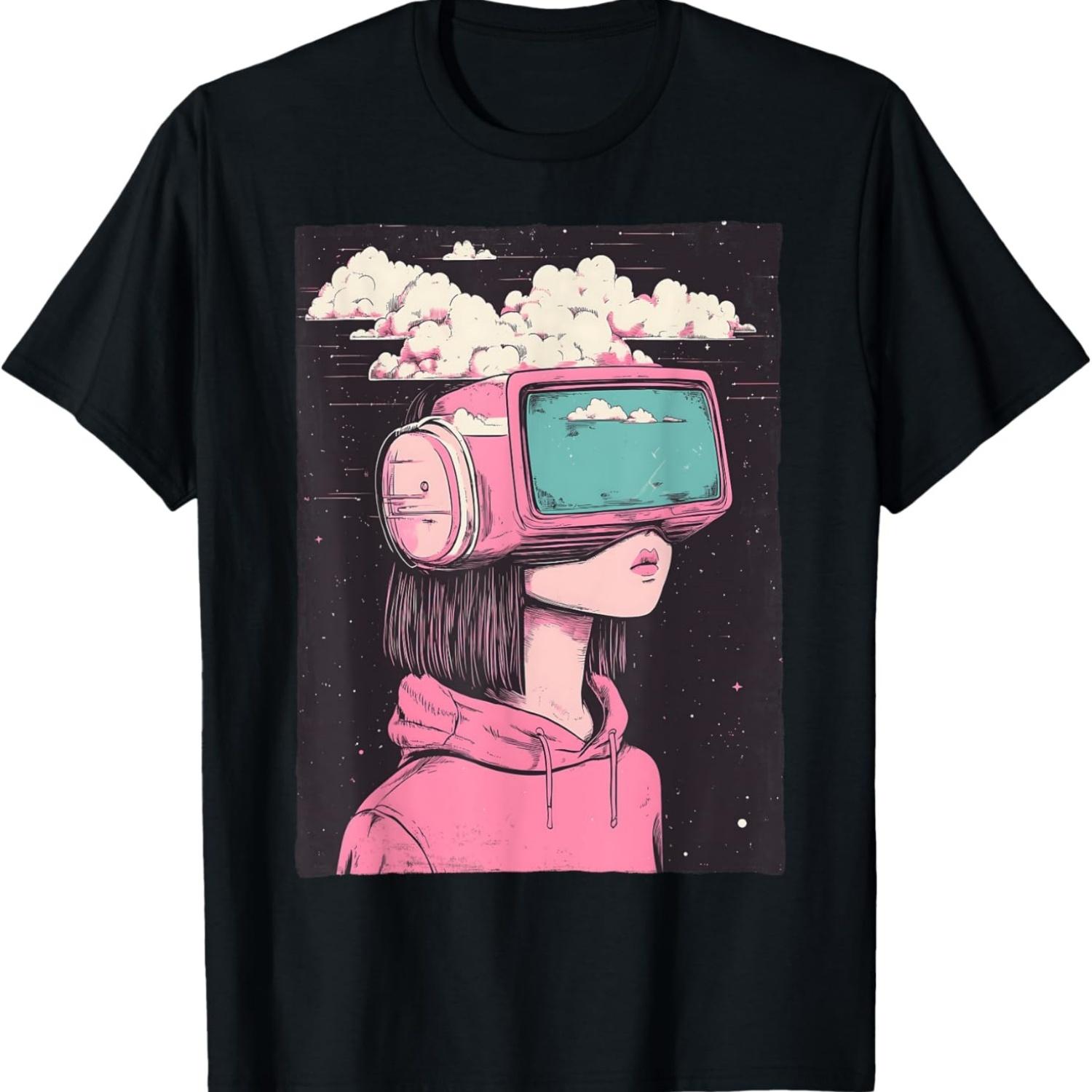 Anime Girl Vaporwave Cyber Goth E-Girl Distressed Grunge T-Shirt S чёрный