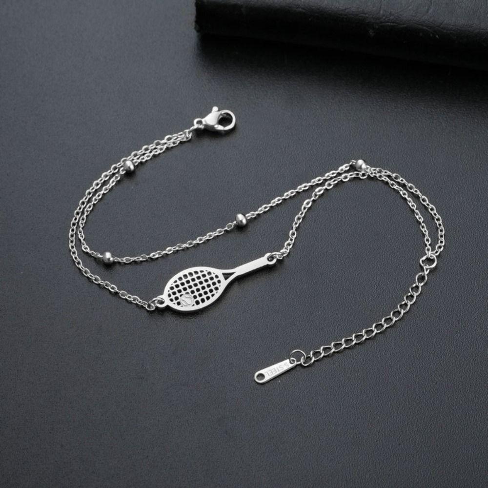 Sport Style Tennis Racket Bangle Stainless Steel Weave Rope Bracelet Sporty Accessories