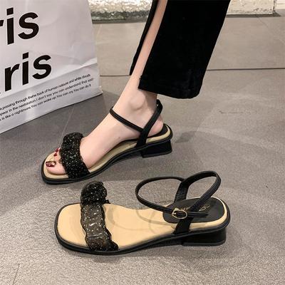 Sandals Women's Summer 2025 New Fashion Fashion Word with Medium Heel Thick Heel Fairy Style with Skirt Roman Women's Shoes