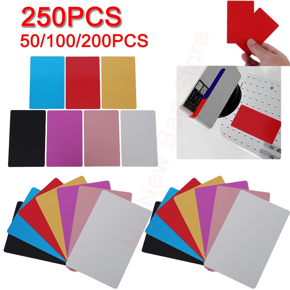 50-250PCS Cartões de Visita de Metal liga de alumínio Cartão em Branco para Cliente Gravação a Laser DIY Cartões de Presente para Negócios 7 Cores Opcionais