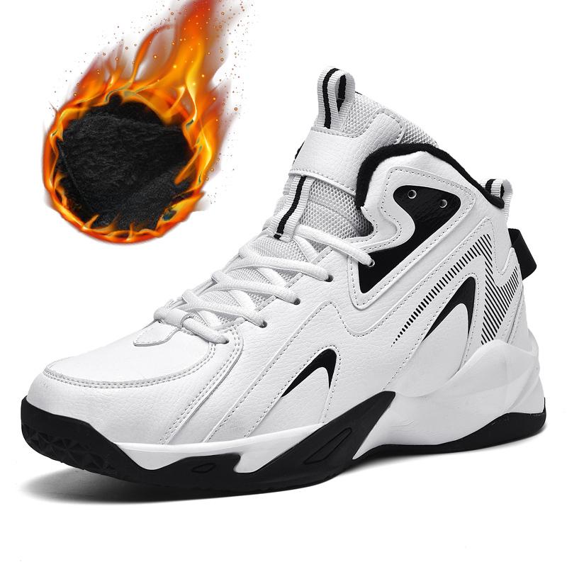 

Мужские кожаные кроссовки с высоким верхом для баскетбола, осенне-зимние, нескользящие, для тренировок, спортивная обувь, повседневные, дышащие, теннисные туфли 48 белый