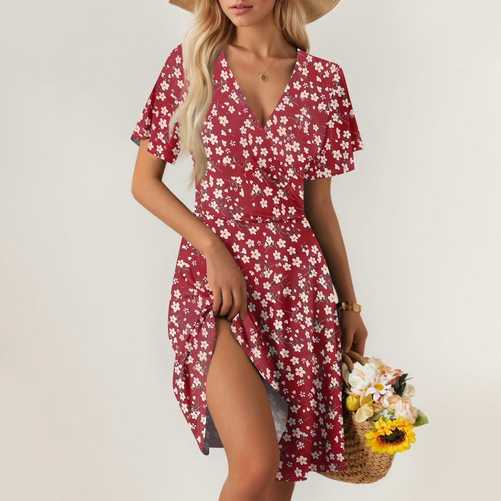 Women's Summer Dress Loose Beach Vacation Casual Deep V Neck Vest Dress Elegant Shirt Dress