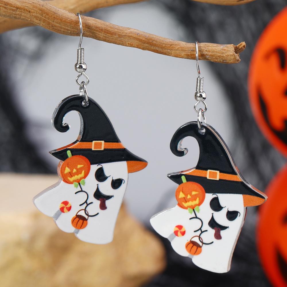 Scary Halloween Earrings: Ghost, Pumpkin, Bat & Spider Acrylic Ornaments for Women