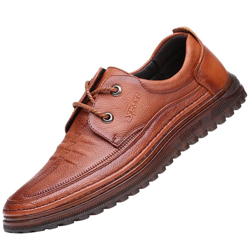 

Модные мужские кожаные туфли с круглым носком Удобная плоская подошва против скольжения Повседневные офисные Уличные для отдыха Деловые для ходьбы мужские Туфли для ходьбы 44 коричневый