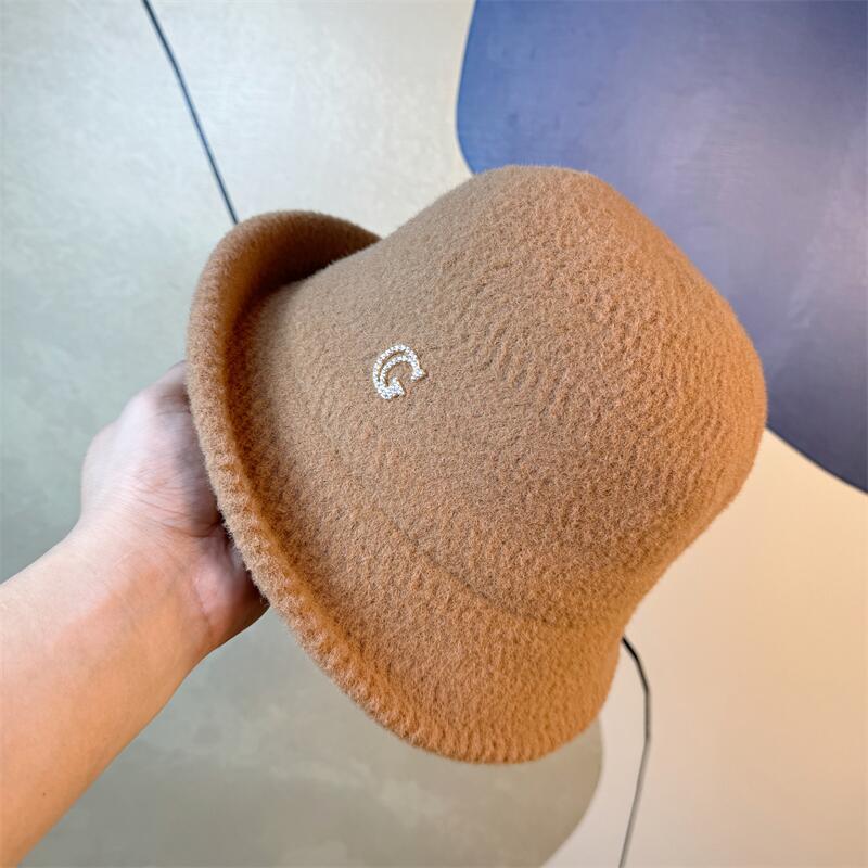 New Elegant Curling Top Hat Women's Foldable Basin Hat Bucket Hat Autumn and Winter Warm Hat