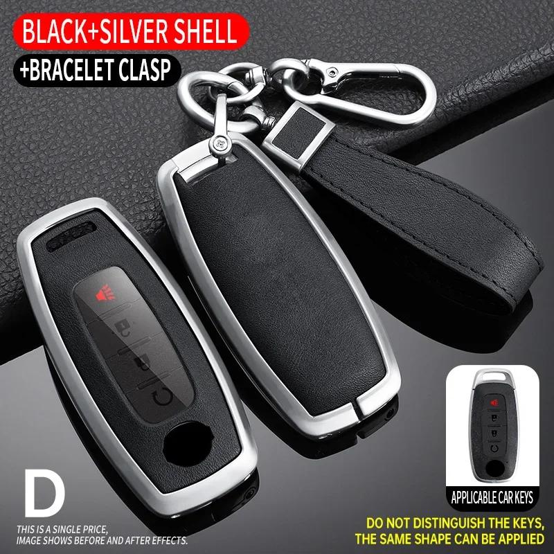 Zinc Alloy+ Leather Car Key Case Cover for Nissan Juke 2023 X-trail T33 Qasqhai J12 2022 Ariya Altima Teana2 3 4 5 Buttons Key