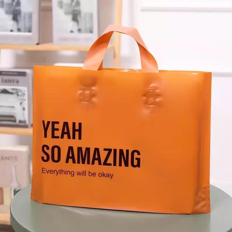 50pcs Plastic Handbag Clothing Store Shopping Packaging Gift Storage Portable Color Shop Universal Bags for Business Pocket