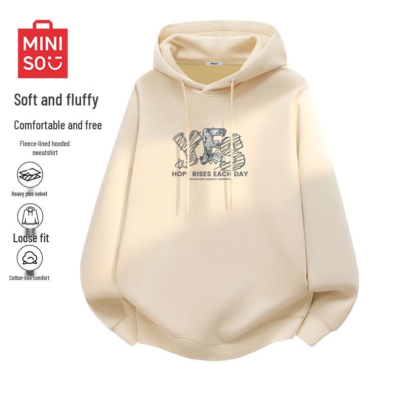 MINISO Men's American Retro Heavyweight Fleece Lined Hooded Sweatshirt