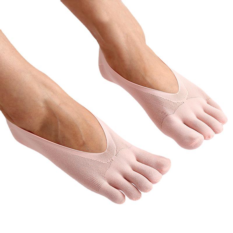 Women's Low-Cut Velvet Five-Toe Socks with Heel Silicone Grips