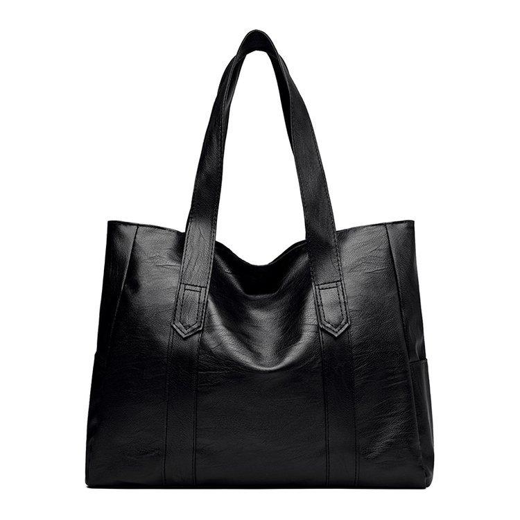 

Big bag women s new trendy Korean version versatile simple large-capacity tote bag shoulder handbag soft leather women s bag чёрный