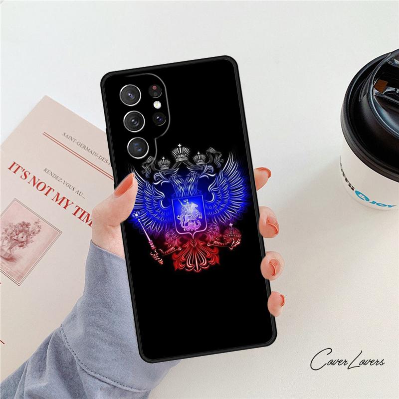 Russia Flag Coat Of Arms Phone Case For Samsung Galaxy S24 S25 S23 S22 Ultra Note 10 20 Plus S20 S21 FE Cover