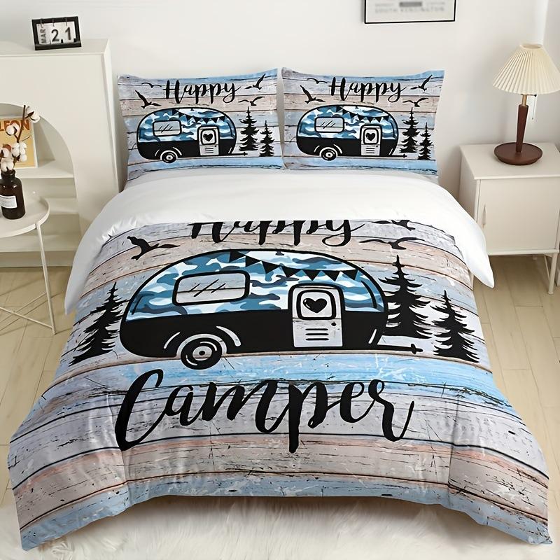 Camping Car Forest Bed Three-Piece Bedding Digital Printing Quilt Cover Pillowcase
