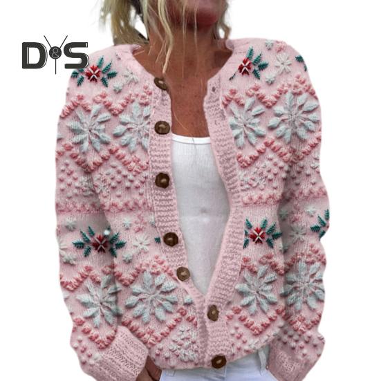 Jachetă cardigan pentru femei, imprimare 3D de Crăciun, cu un singur piept, gât rotund, mâneci lungi, pulover pentru școală de vacanță și navetă