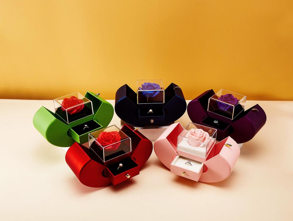 Scatola Portagioie Fiore Eterno - Scatola Regalo Ornamentale per Collana e Anello