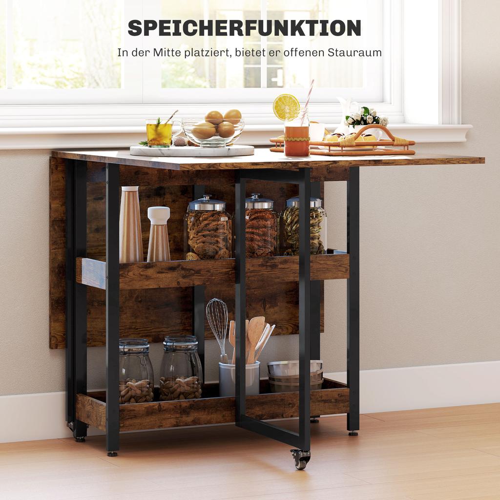 Foldable Dining Table In Industrial Design For Up To 4 People Open Shelves Flexible Metal Particle Board Brown