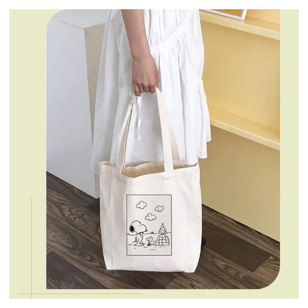 [Willsmiile] Snoopy Tragetasche, Canvas Öko-Tasche, Einkaufstasche, Leicht, Für Pendler, Umhängetasche, Canvas Tasche, Supermarkt, Anime Zubehör, Beliebt