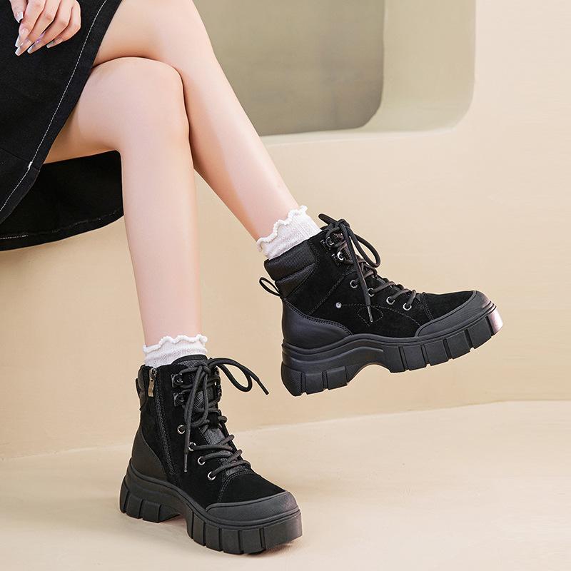 Leather Platform Martin Boots Women's Autumn New Side Zipper Tooling Rhubarb Boots Outdoor Hiking Hiking Boots